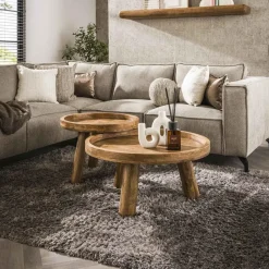 Salontafel Rond - Naturel Mangohout - Set Van 2 - Tripod