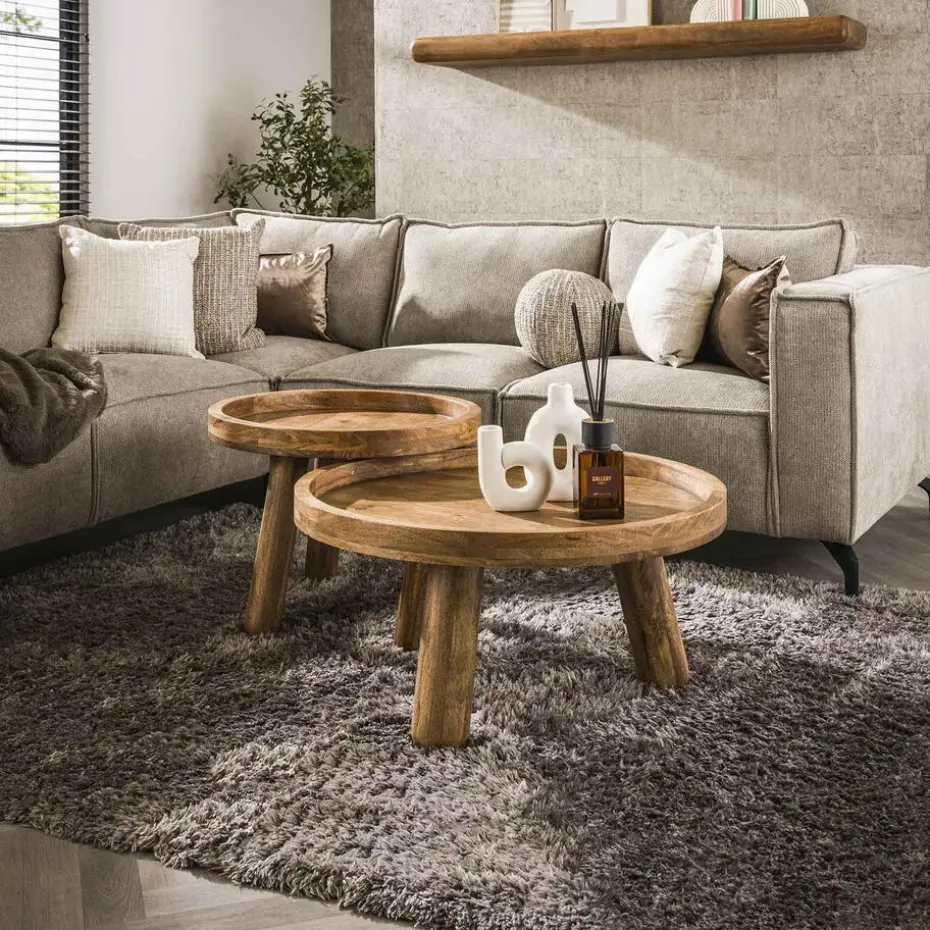 Salontafel Rond - Naturel Mangohout - Set Van 2 - Tripod