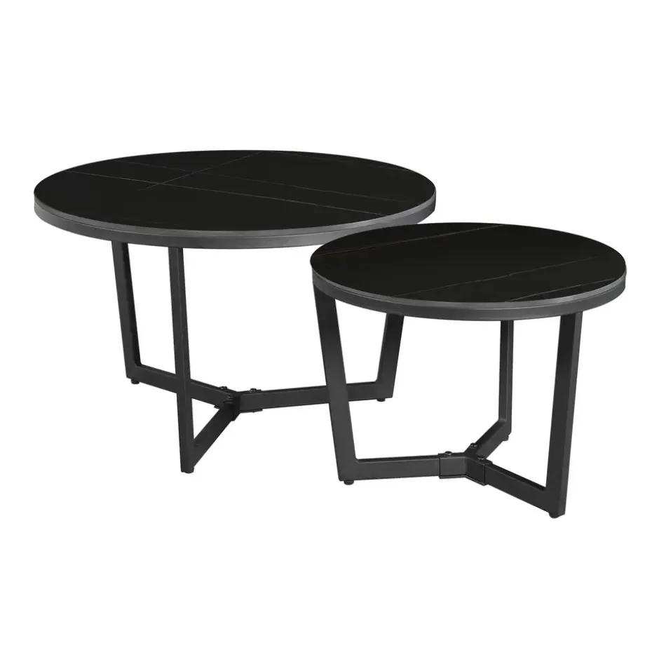 Salontafel set van 2 Brady marmer zwart rond 68,50x69x43 cm Stoneware
