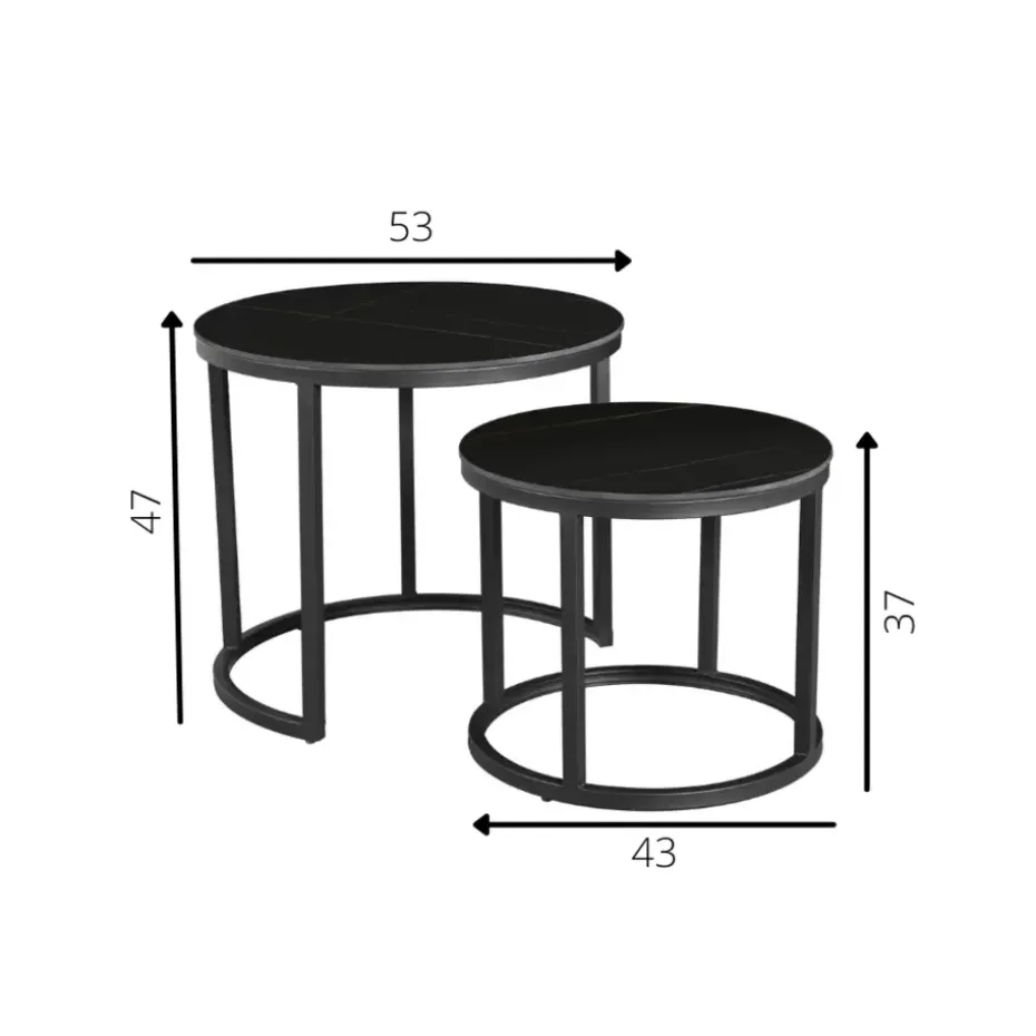 Salontafel set van 2 Paige marmer zwart rond - 53x53x47 cm - Stoneware - Zwart