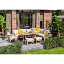 Santos lounge-diningset - 5-dlg.-rechts-acaciahout met white wash-sand