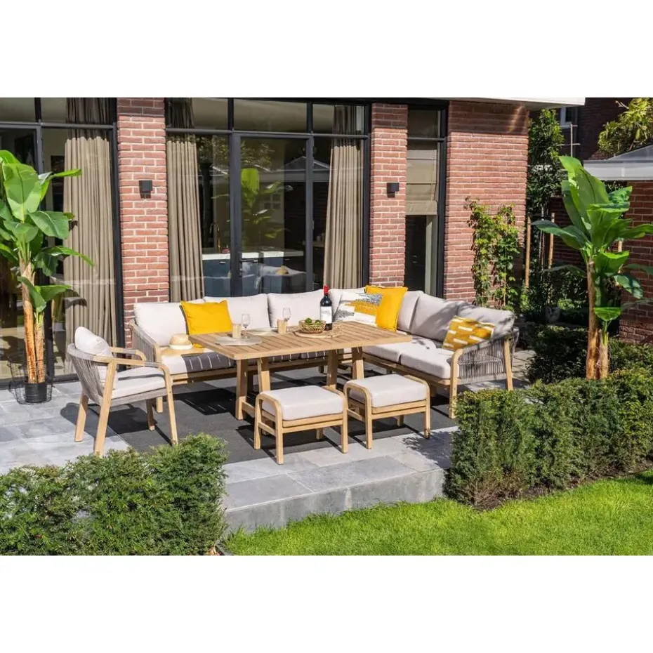 Santos lounge-diningset - 5-dlg.-rechts-acaciahout met white wash-sand