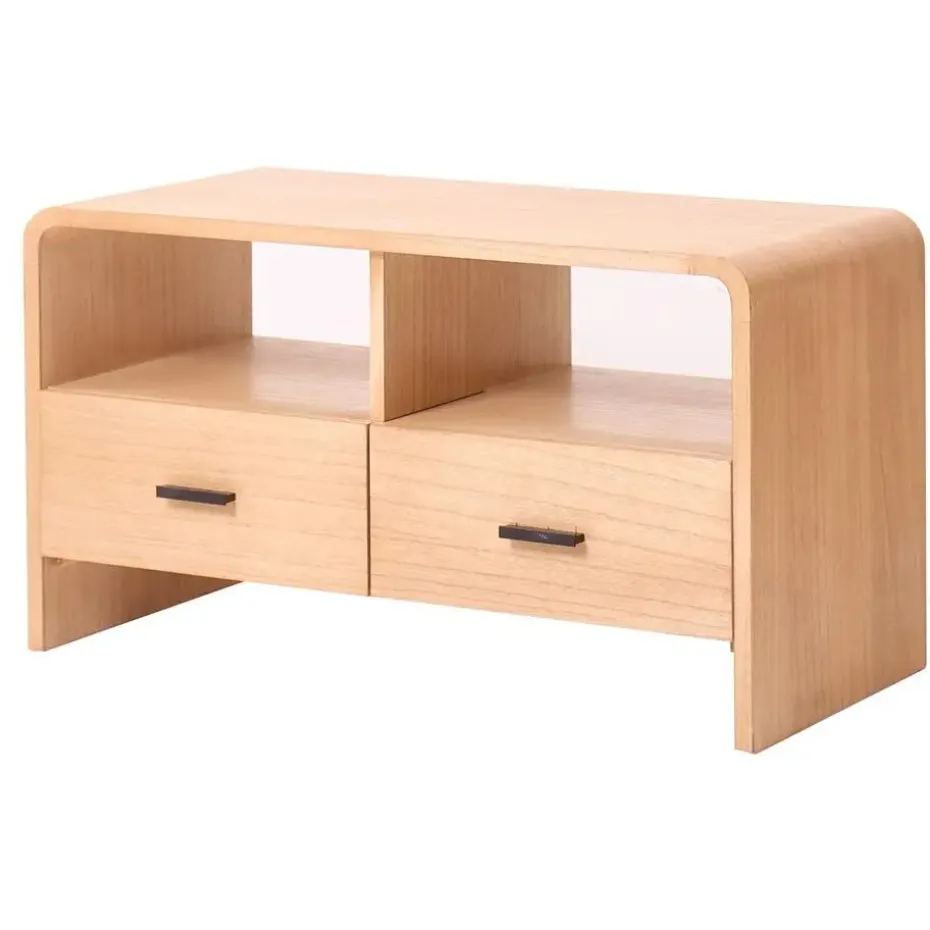Scandinavische TV-meubel van massief hout met 2 laden