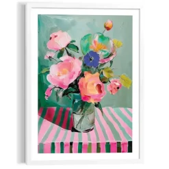 Schilderij Bloemen op tafel - 70 x 50cm - Bont
