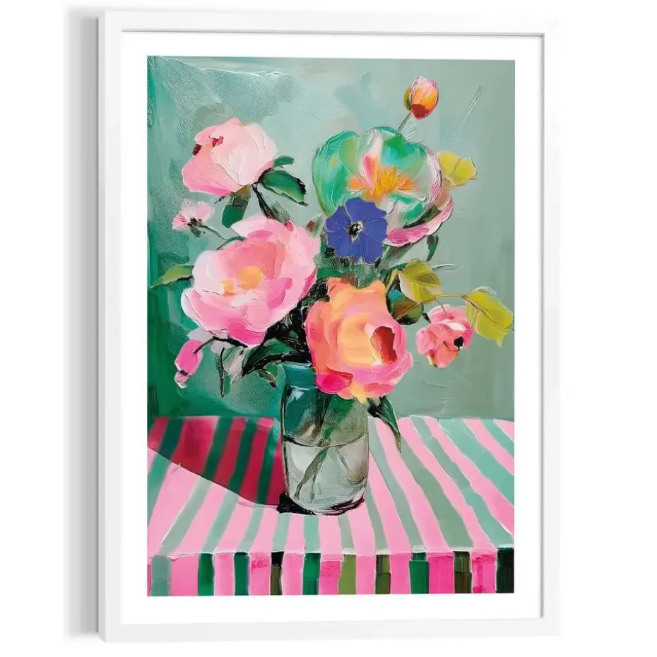 Schilderij Bloemen op tafel - 70 x 50cm - Bont