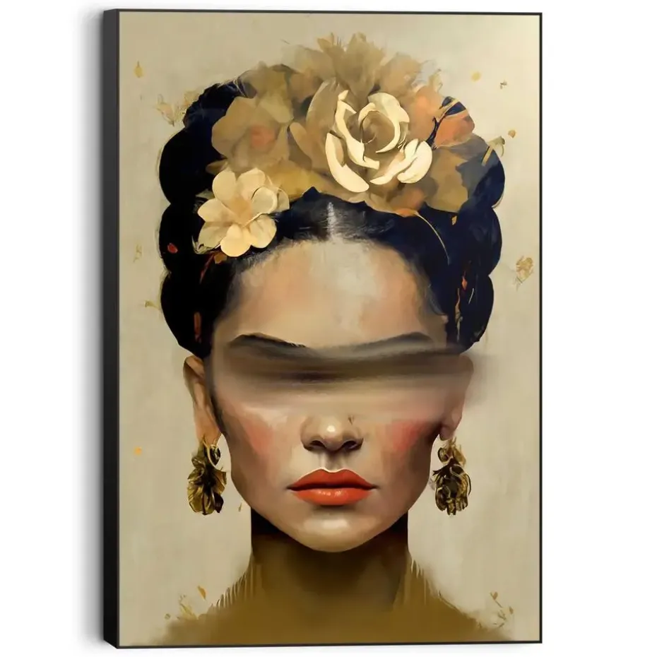 Schilderij Frida in oker - 90 x 60cm - Goudkleurig