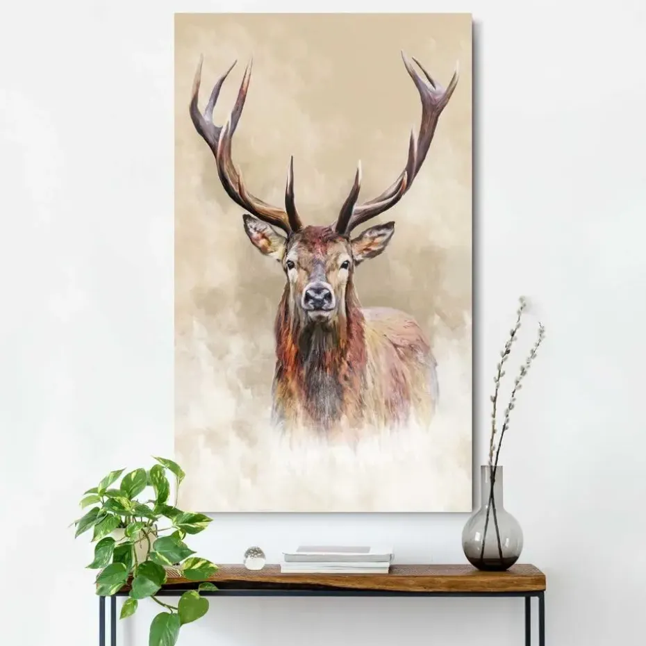 Schilderij Getekend hert - 118 x 70cm - Beige