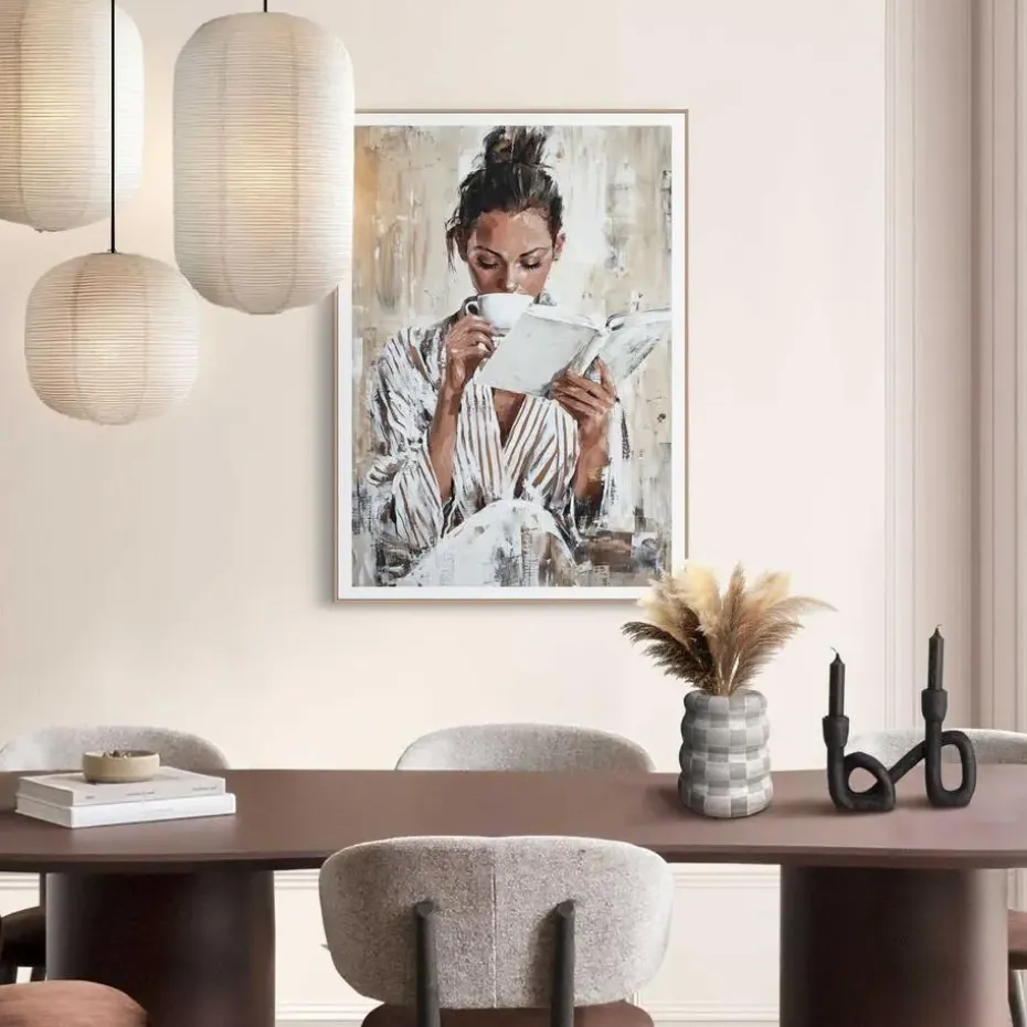 Schilderij Morning Reading - 70 x 50cm - Bruin
