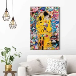 Schilderij The Modern Kiss - 90 x 60cm - Geel
