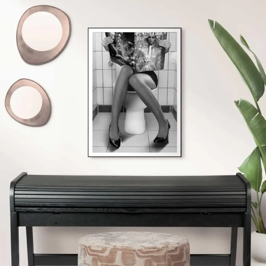 Schilderij Toilet Fashion - 70 x 50cm - Zwart-Wit