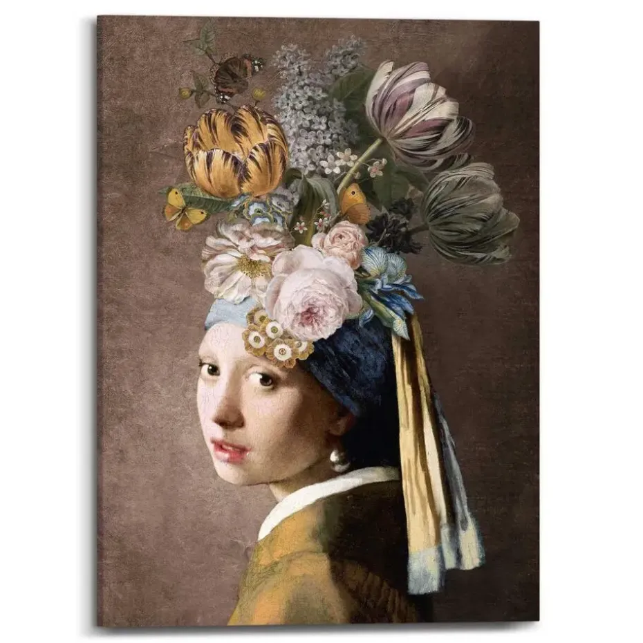 Schilderij Vermeer Bloemenmeisje met de Parel - 70 x 50cm - Bont