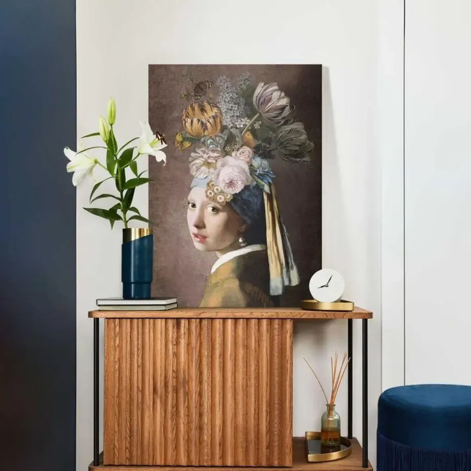 Schilderij Vermeer Bloemenmeisje met de Parel - 70 x 50cm - Bont