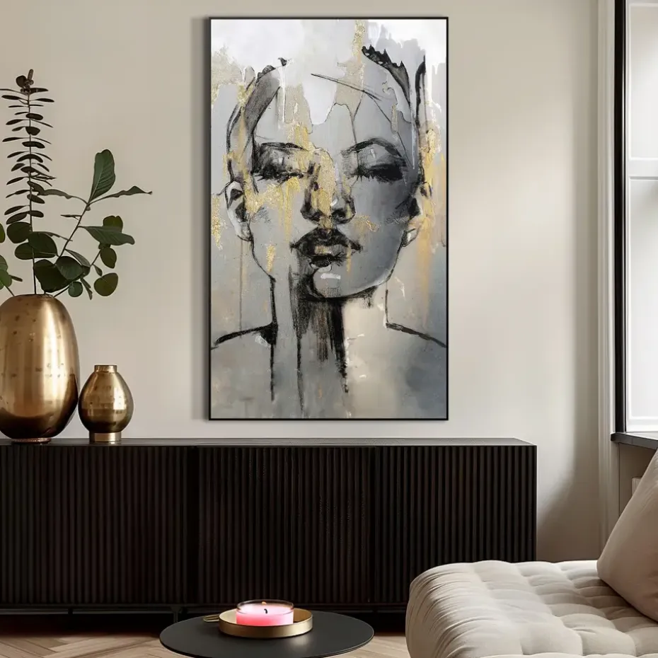 Schilderij vrouw met goud - 118x70 cm