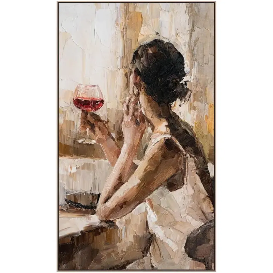 Schilderij Vrouw met wijn - MDF - 118x70 cm