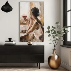 Schilderij Vrouw met wijn - MDF - 118x70 cm