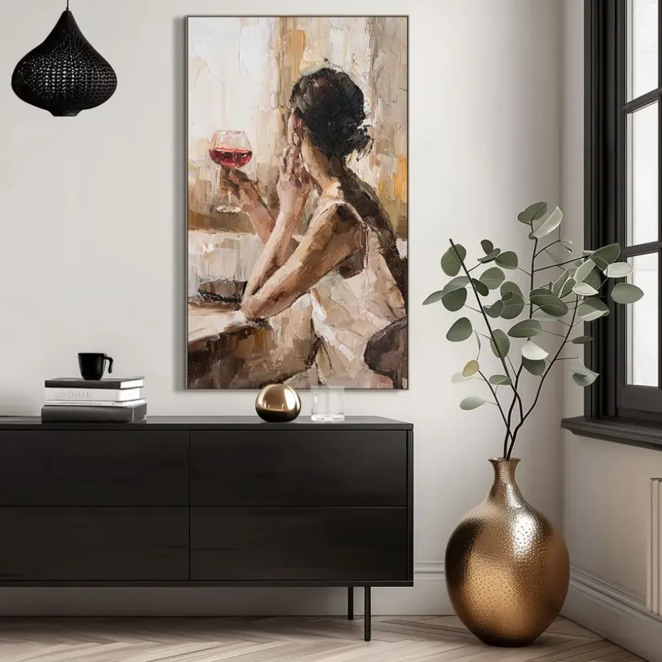 Schilderij Vrouw met wijn - MDF - 118x70 cm