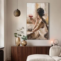 Schilderij Vrouw met wijn - MDF - 118x70 cm