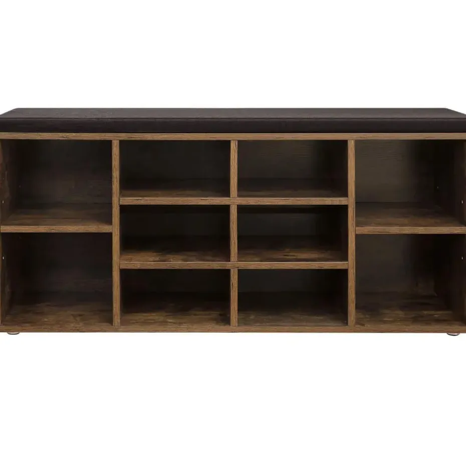 Schoenenbank - met kussen - 10 vakken - 104x48x30 cm - vintage bruin