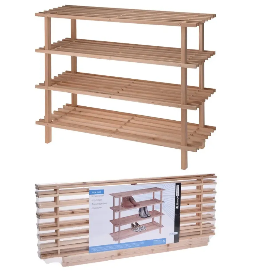 Schoenenrek - 4-laags - 77 x 26 x 65 cm - hout -schoenenstandaard