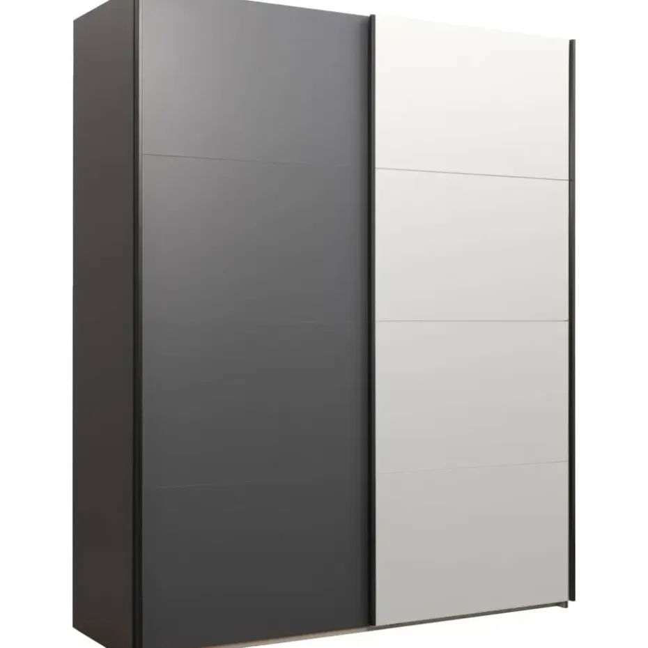 Schuifdeurkast Bergamo - antraciet/spiegel - 221x178,5x66,6 cm