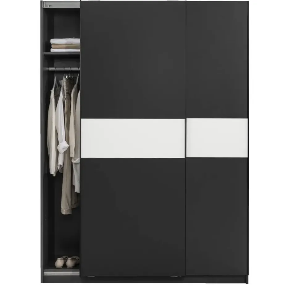 Schuifdeurkast Genua - antraciet/wit - 204x150x60 cm