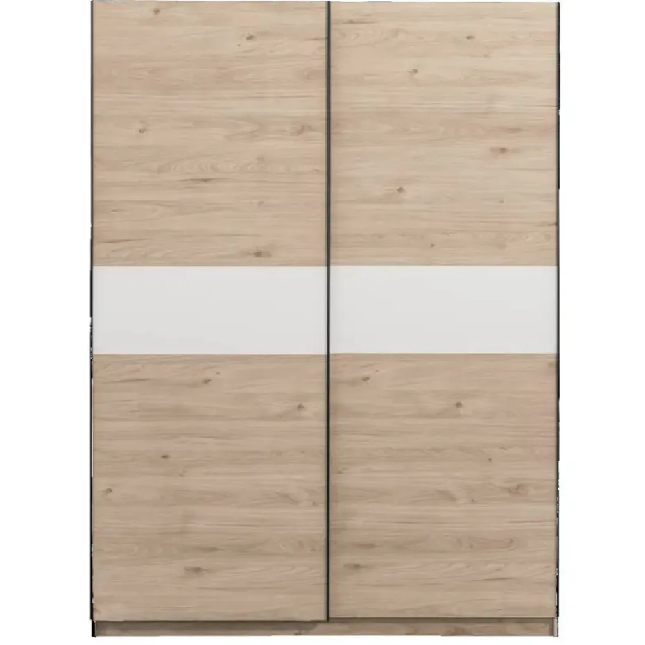 Schuifdeurkast Genua - eikenkleur/wit - 204x150x60 cm