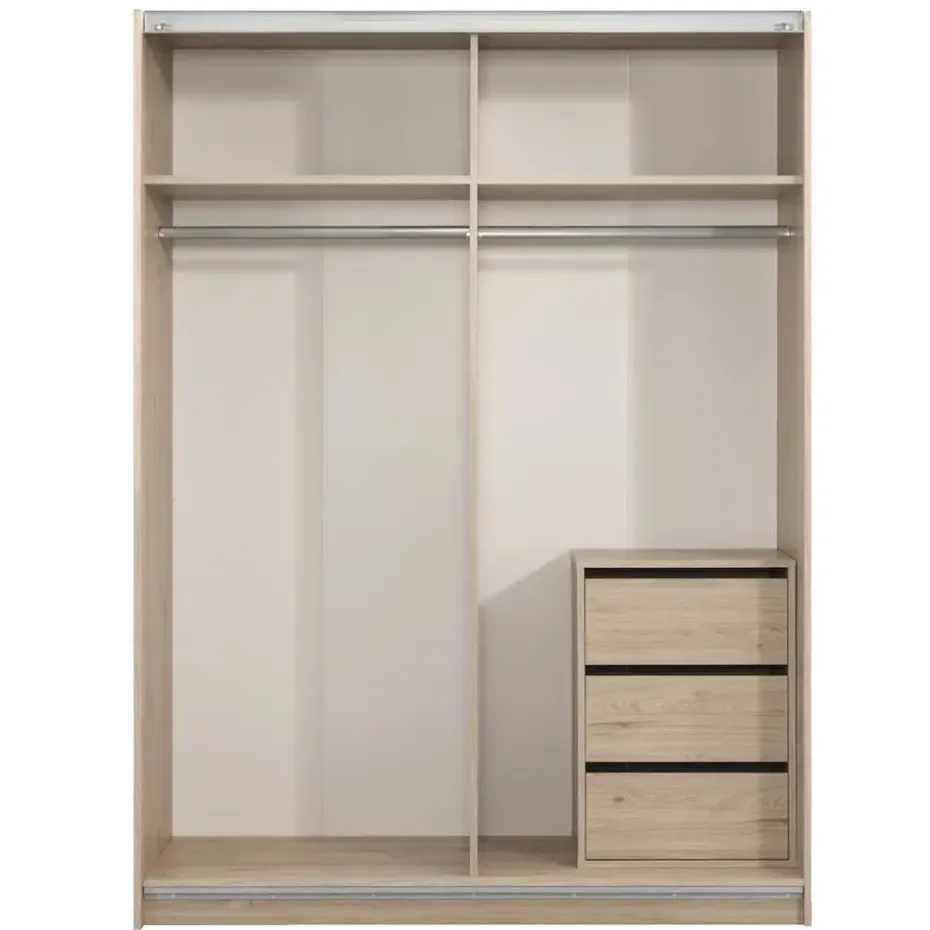 Schuifdeurkast Genua - eikenkleur/wit - 204x150x60 cm
