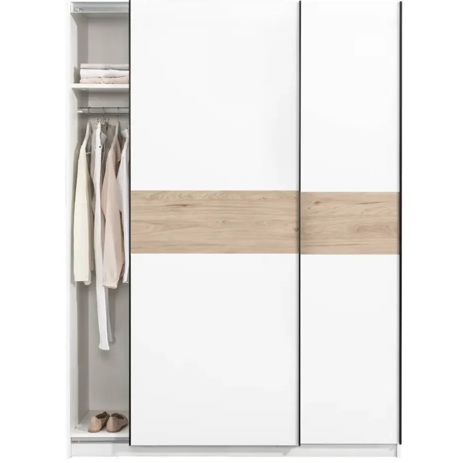Schuifdeurkast Genua - wit/eikenkleur - 204x150x60 cm