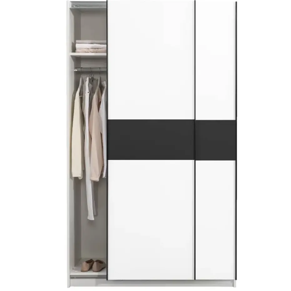 Schuifdeurkast Genua - wit/antraciet - 204x122x60 cm