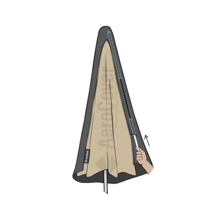 4-Seasons zweefparasol Hacienda 300 x 400 - Woodlook/Sand met voet en hoes