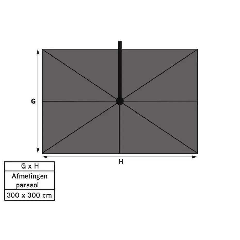 4-Seasons zweefparasol Siesta Premium 3x3 m. - woodlook/charcoal + voet en hoes
