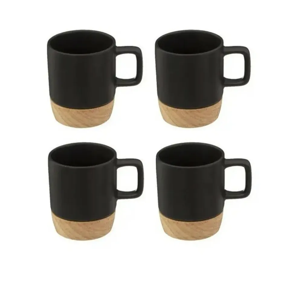 Secret de Gourmet Koffiekopjes - 4x - zwart - 120 ml - aardewerk