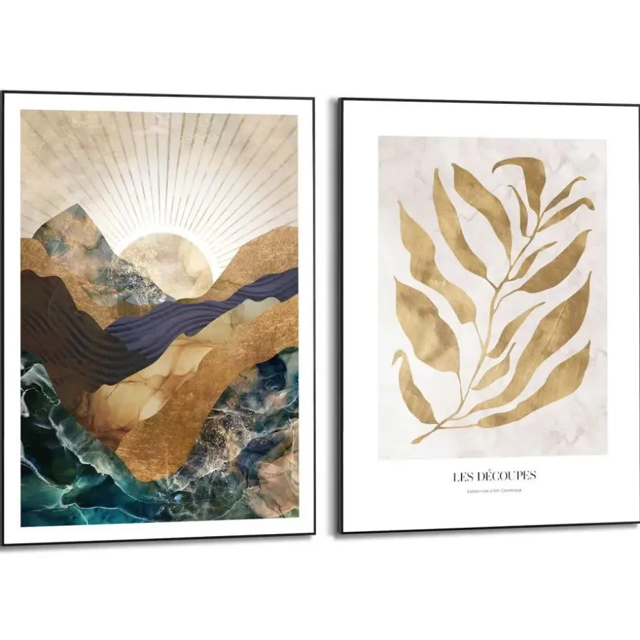 Set poster met lijst - Natuur met gouden twist