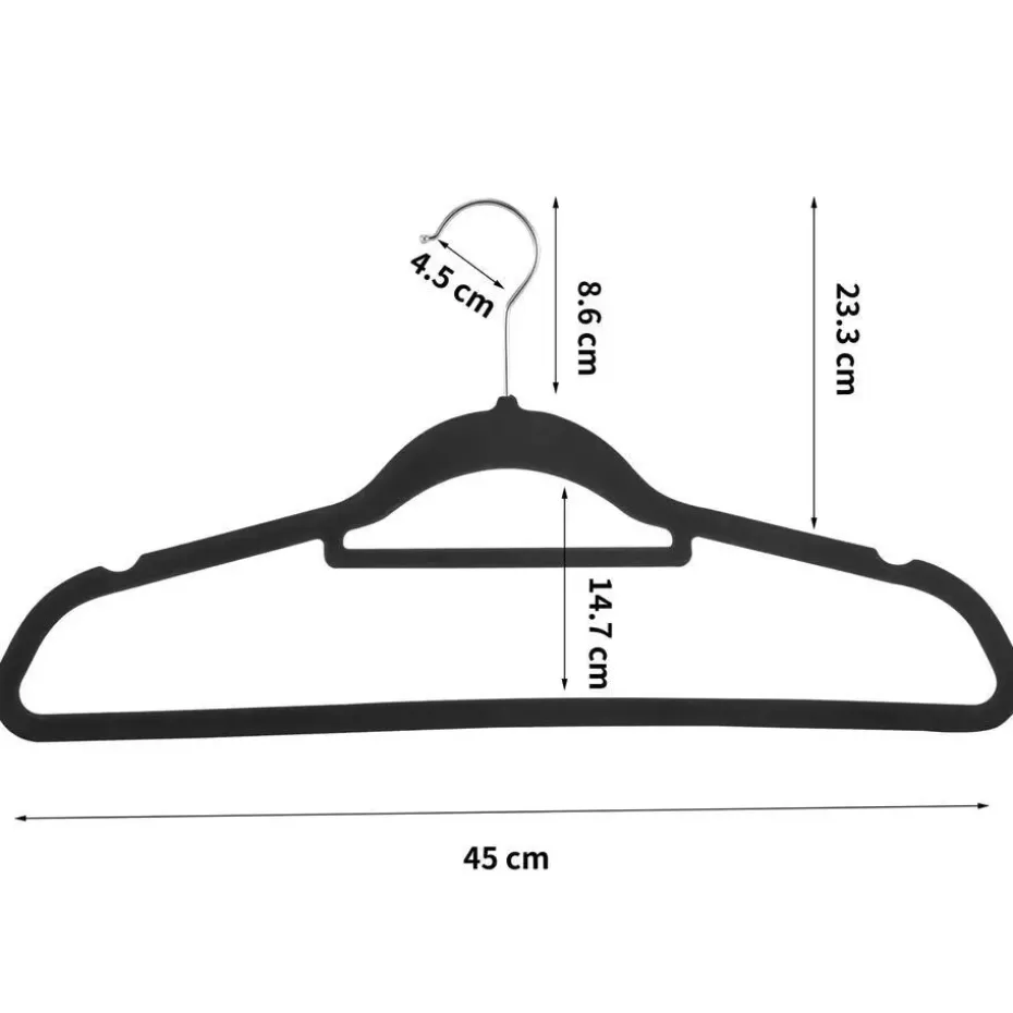 Set van 30 Kledinghangers met Fluwelen laagje - Zwart