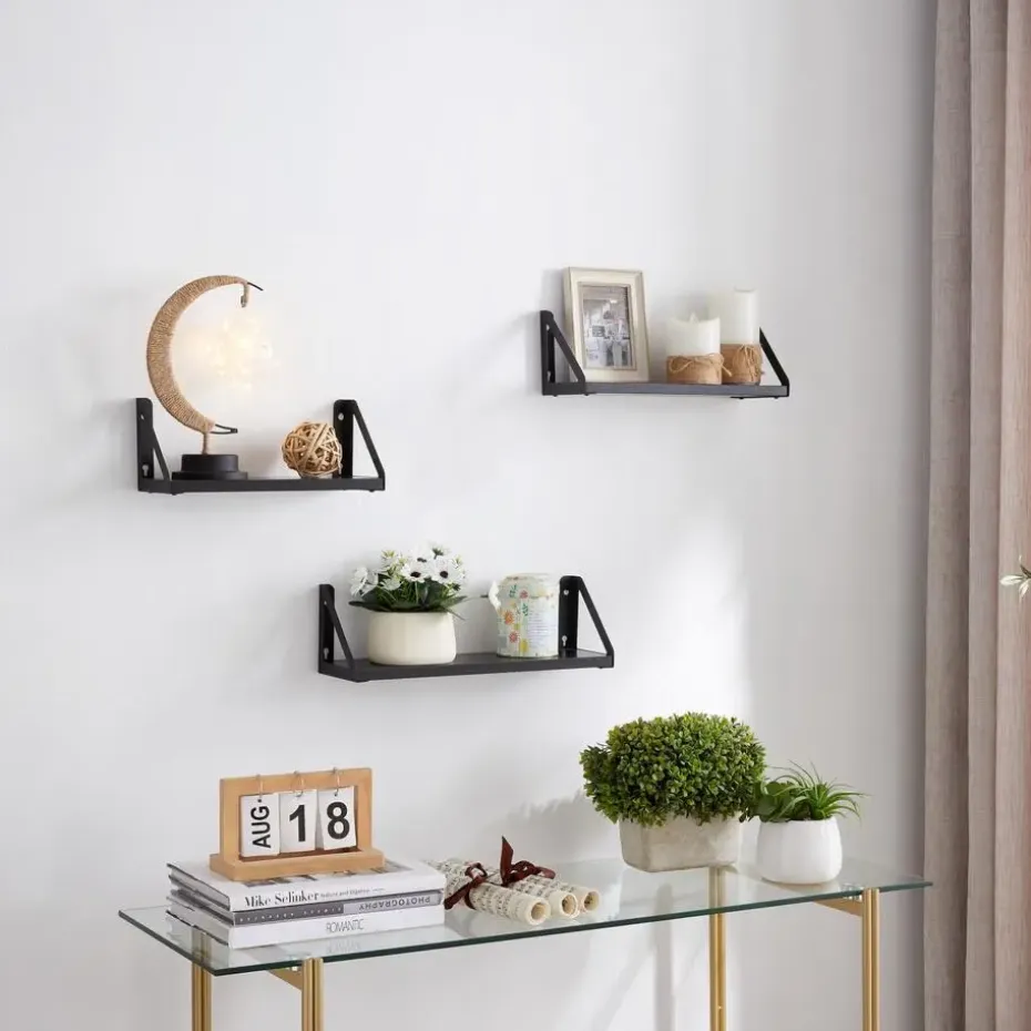 Set van 3 Wandplanken, Zwevende Boeken Planken, 30, 35 en 40 cm lang, Zwart