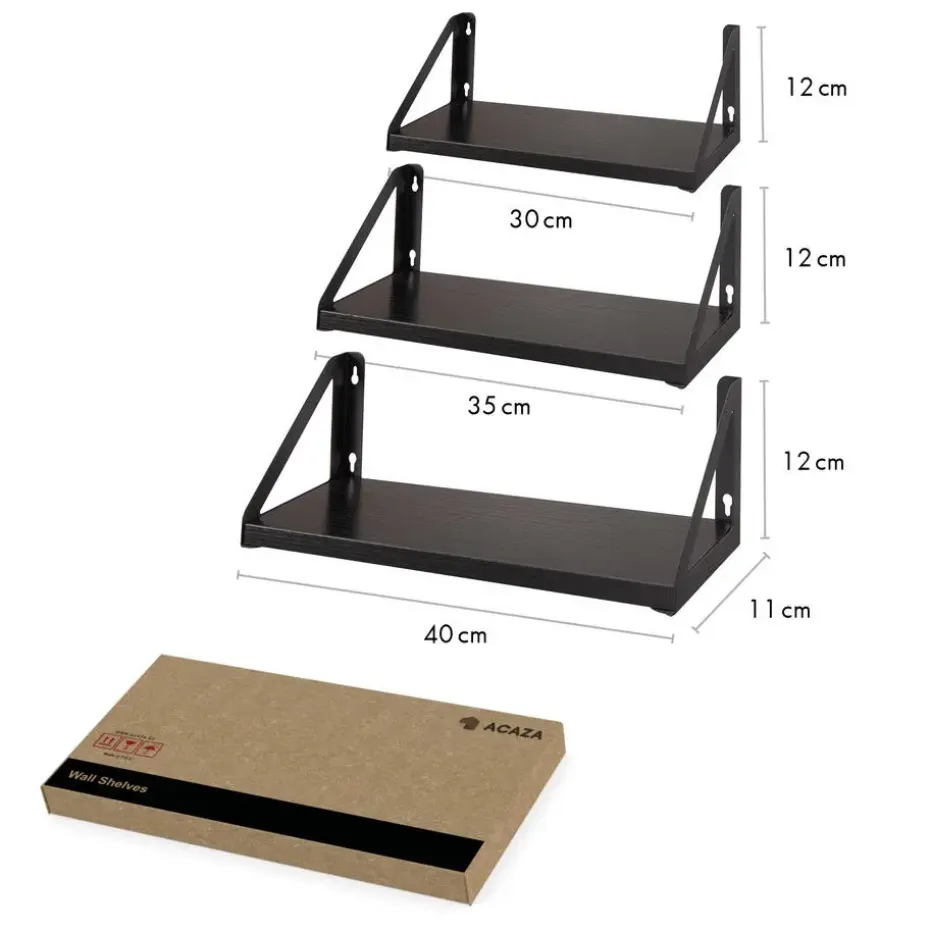Set van 3 Wandplanken, Zwevende Boeken Planken, 30, 35 en 40 cm lang, Zwart