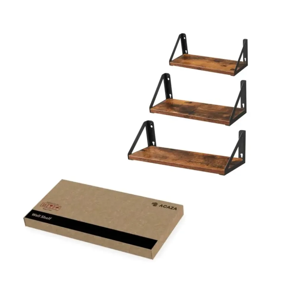Set van 3 Wandplanken, Zwevende Plank, 30/35/40 x 12 x 11, Vintage Bruin Zwart