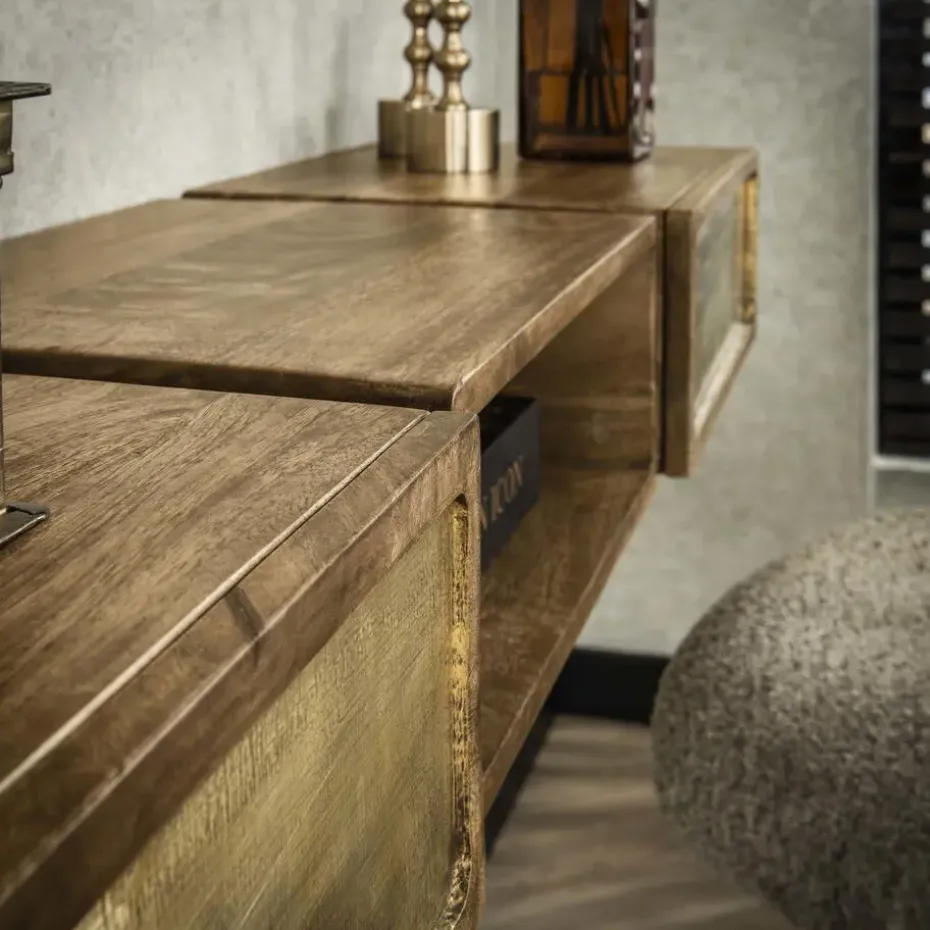 Sidetable Mangohout - 123x30x15cm - Brass