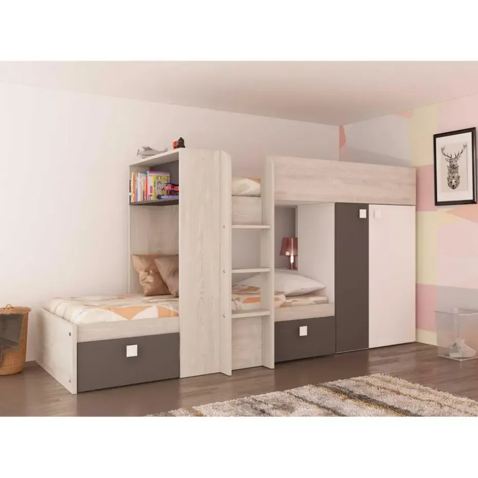 Stapelbed Beau (lattenbodem onderste bed niet inbegrepen) - grenen/grijs