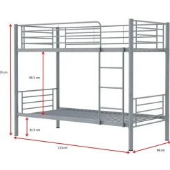 Stapelbed Dixie 90x200cm - metaal - mat grijs