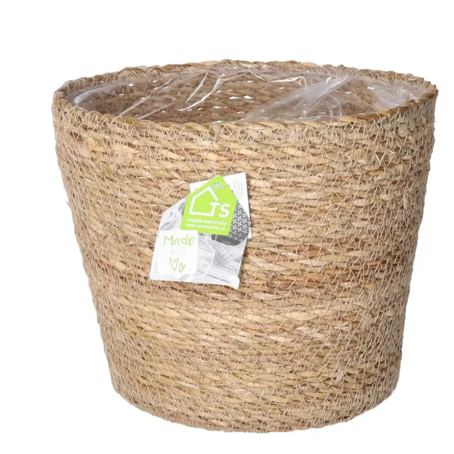 Steege Plantenpot - beige - gevlochten zeegras - 22 x 19 cm