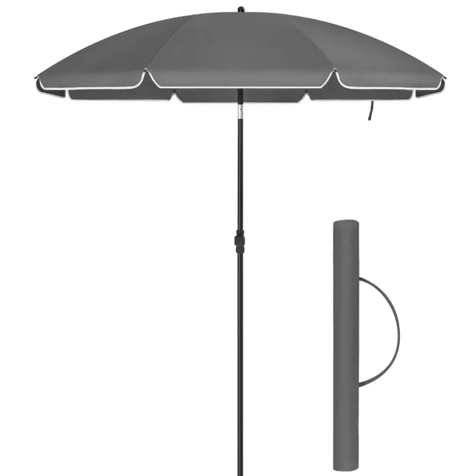 Stokparasol - Strandparasol - Ø 200 cm - Kantelbaar - met Draagtas - Grijs
