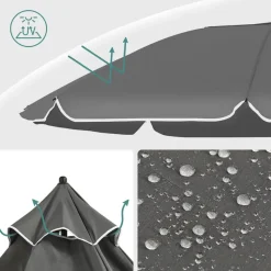Stokparasol - Strandparasol - Ø 200 cm - Kantelbaar - met Draagtas - Grijs