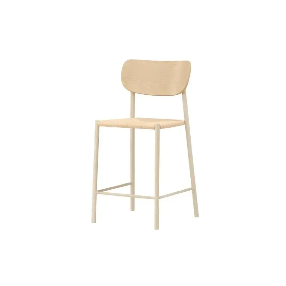 Svea - Polsty barkruk met rugleuning - rattan - whitewash