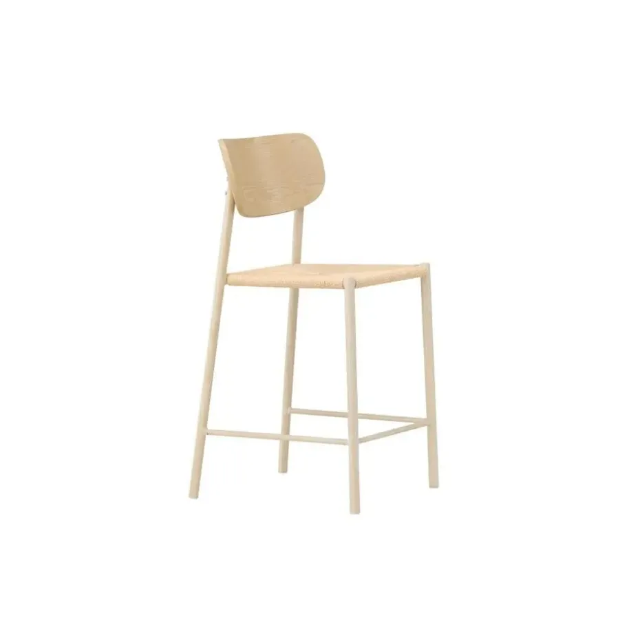 Svea - Polsty barkruk met rugleuning - rattan - whitewash