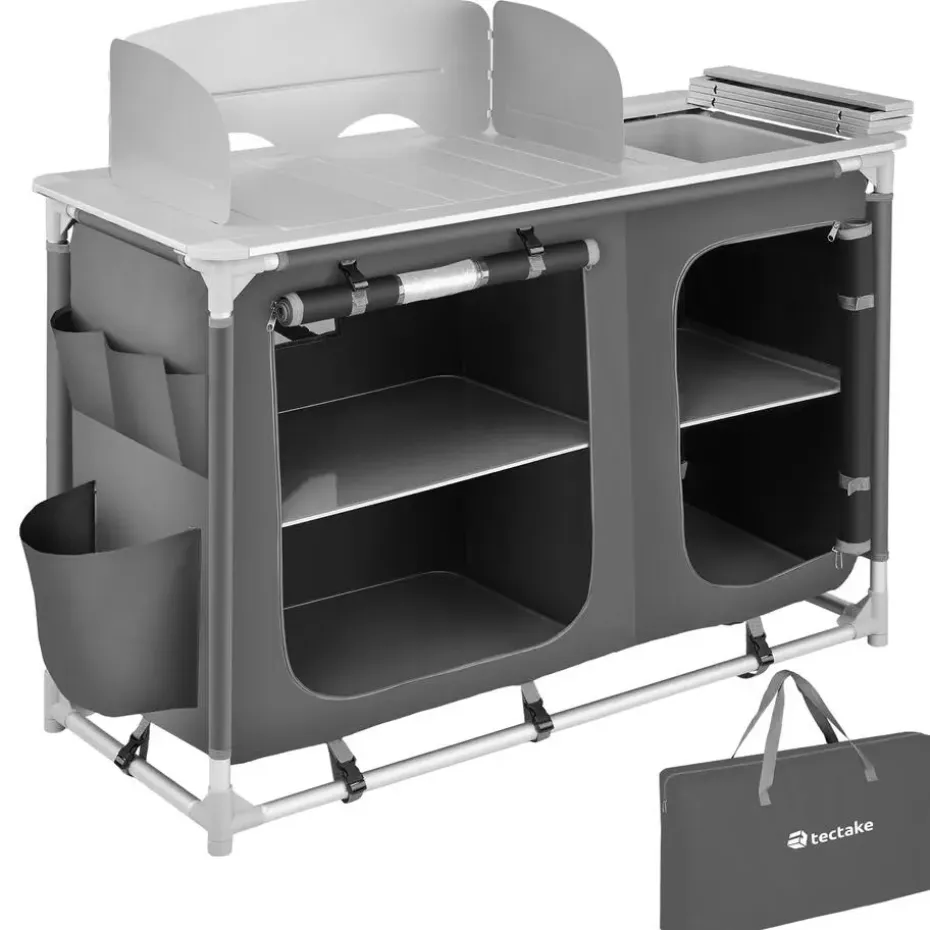 tectake - Campingkeuken 116x52x107cm, Grijs