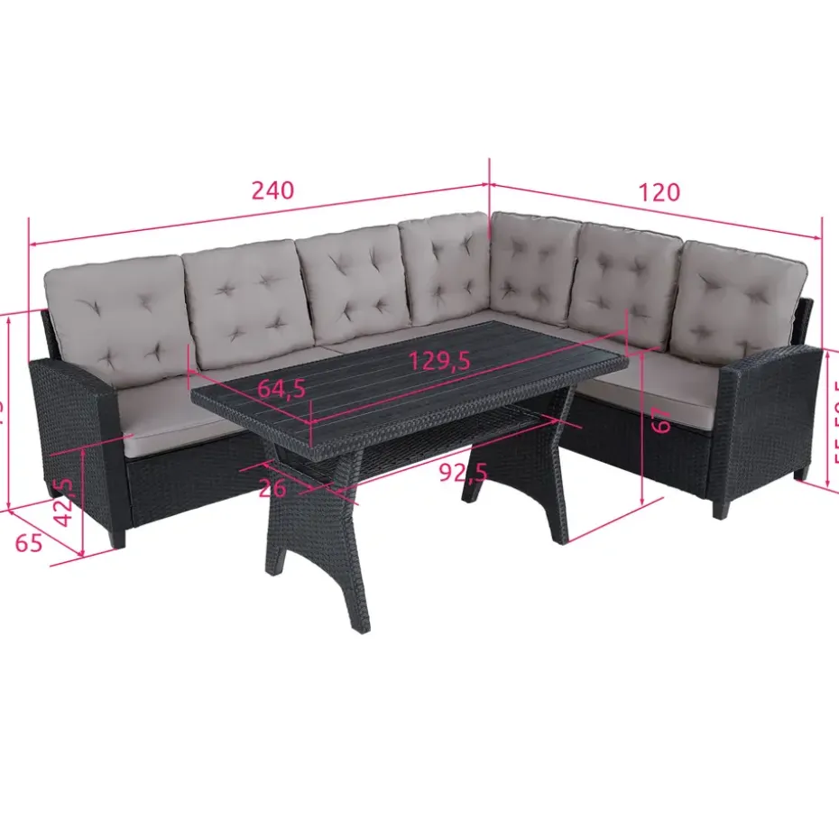 tectake - loungeset Catania - wicker - zwart