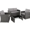 tectake - loungeset Lucca - 1 bank/2 stoelen/1 tafel - grijs