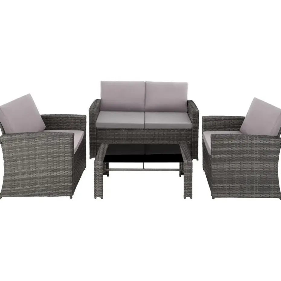 tectake - loungeset Lucca - 1 bank/2 stoelen/1 tafel - grijs
