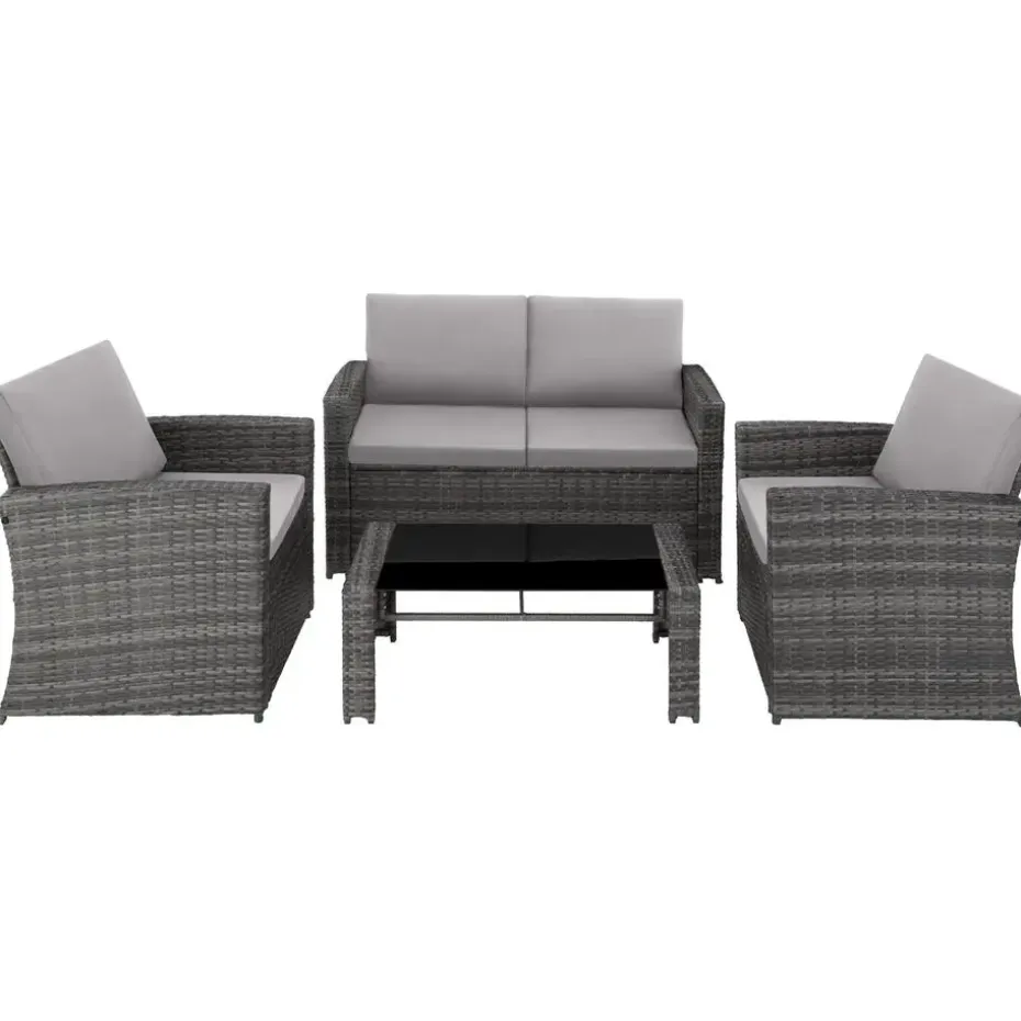 tectake - loungeset Lucca - 1 bank/2 stoelen/1 tafel - grijs